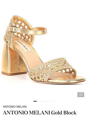 ANTONIO MELANI Metallic Gold Woven Block Heel Sandal